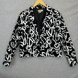 Transitions Size 12 Jacket Black White Abstract Swirl Blazer Artsy Office Mature